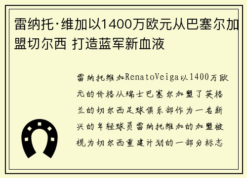 雷纳托·维加以1400万欧元从巴塞尔加盟切尔西 打造蓝军新血液